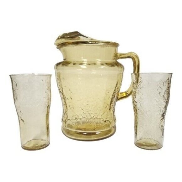 1930s Federal Glass Madrid Amber Depression Glass 80oz Pitcher & Glasses Set - Picture 1 of 16